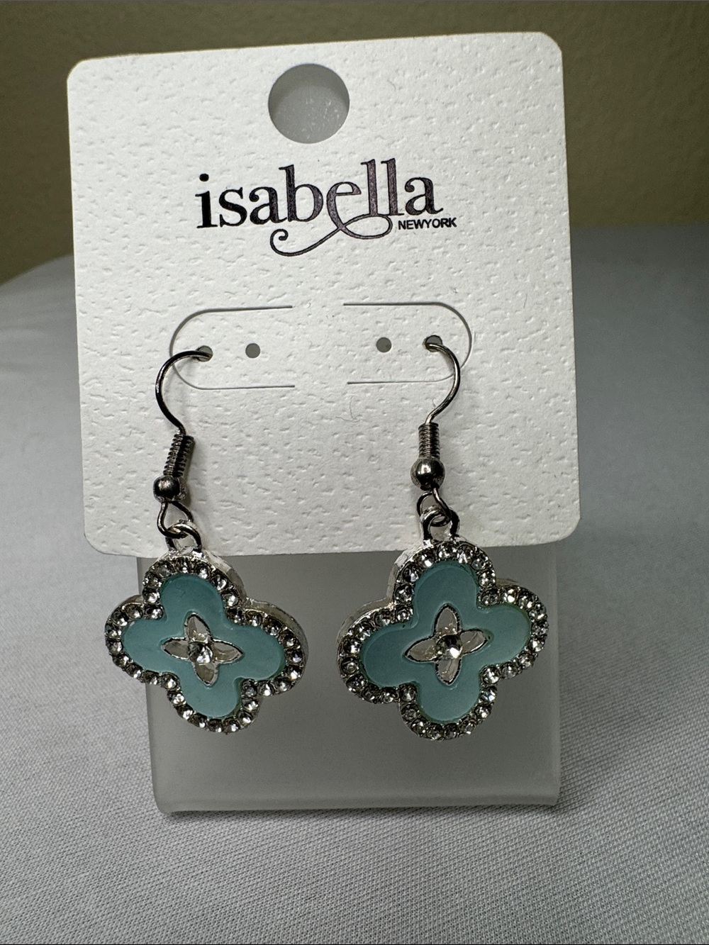 Teal Crystal Quatrefoil Drop Earrings